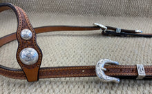 Headstall - HS26 - Basket Antiqued Single Ear w/ Sterling Overlay Conchos and San Antonio Buckles