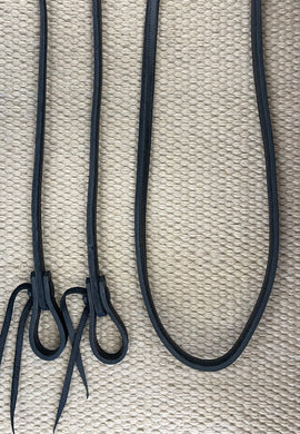 Closed Reins - CR32 - 1/2” x 10’ Black Single Harness Rein Lined & Stitched