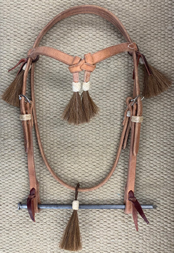 Headstall - HS165 - Harness Futurity Brow w/ Light Brown Tassels and Rawhide Knots