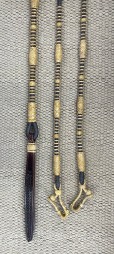 Romal Reins - RR03 - 12 Plait Dark Latigo w/ Rawhide Knots and Connectors 98