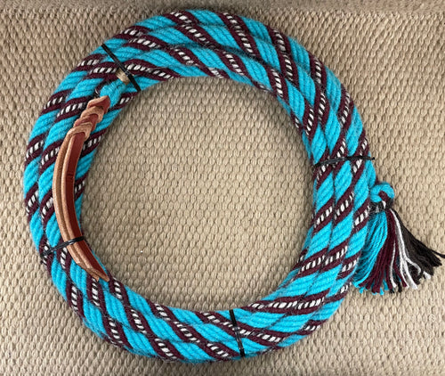 Mecate - MEC108 - 5/8” x 22’ 6-Strand Alpaca Turquoise, Rust, Tan, Grey