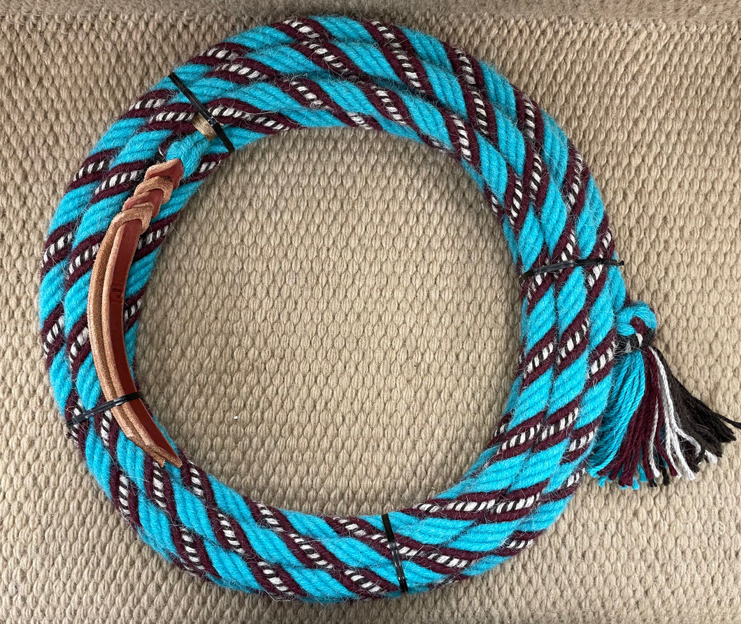 Mecate - MEC108 - 5/8” x 22’ 6-Strand Alpaca Turquoise, Rust, Tan, Grey