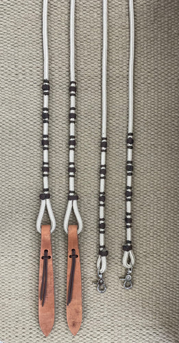 Split Reins - SR98 - Deluxe Tan w/ Brown Buttons and Harness Popper 8'
