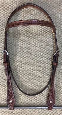 Headstall - HS127 - Basket Brown w/ Rawhide Loops