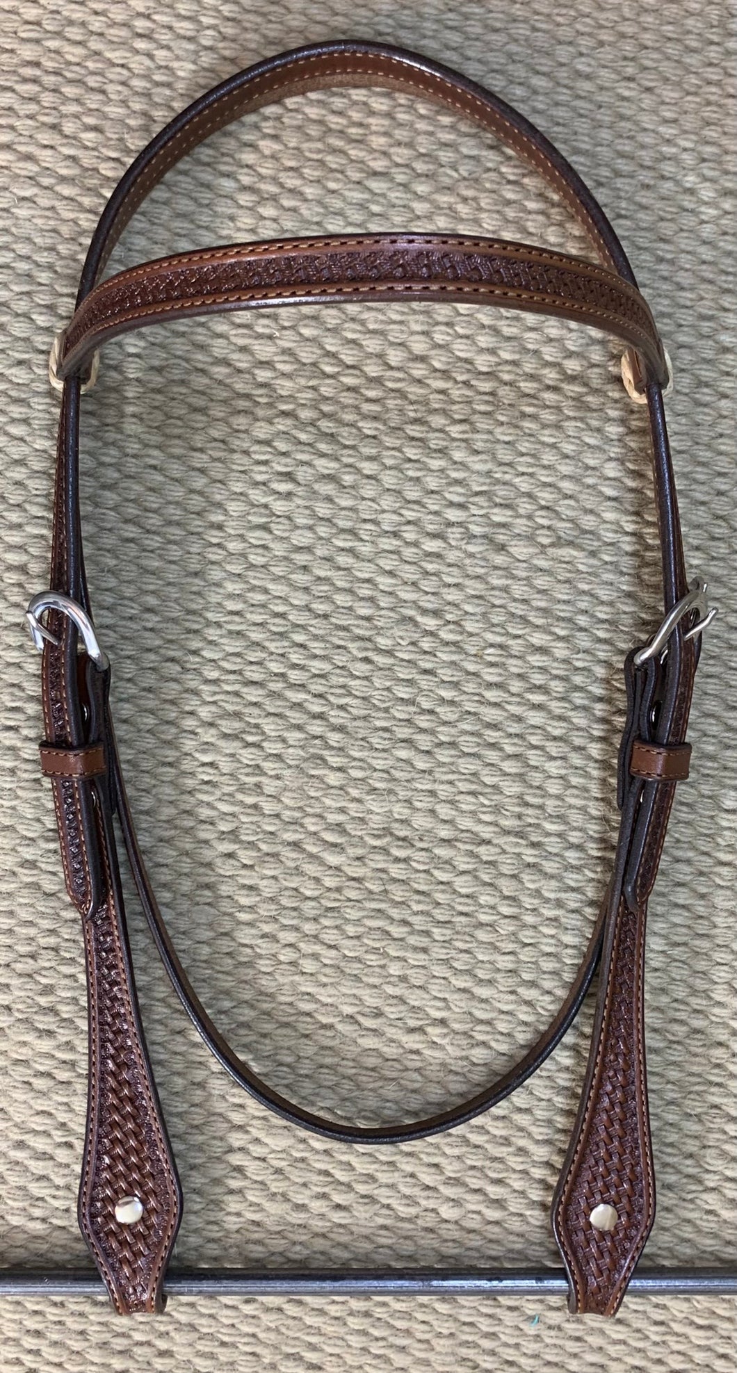 Headstall - HS127 - Basket Brown w/ Rawhide Loops