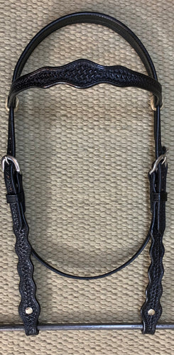 Headstall - HS124 - Basket Black w/ Rawhide Loops