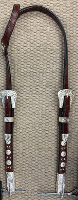 Headstall - HS23 - Brown Single Ear w/ Silver Plated Hanger and Trim