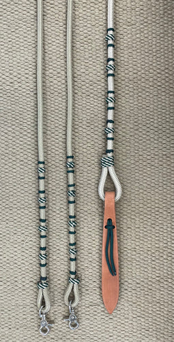 Romal Reins - RR107 - 16 Plait Nylon Hunter and Tan w/ Snaps and Harness Popper 96