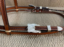 Headstall - HS107 - Basket Antiqued w/ Rawhide Loops and Silver Plated Trim