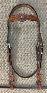 Headstall - HS110 - Floral Medium Oil w/ Silver Overlay