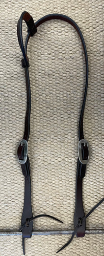 Headstall - HS181 - Heavy Dark Oiled Sliding Ear w/ Latigo Ties