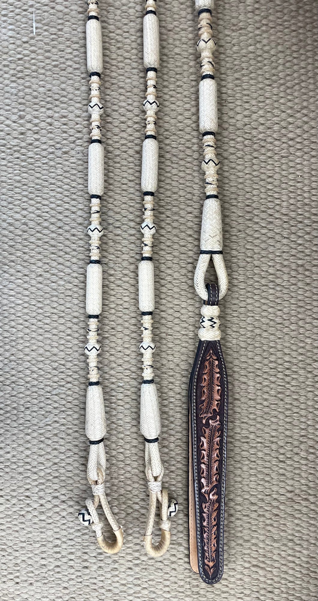 Romal Reins - RR101 - 30 Plait Natural w/ Black Accents 102