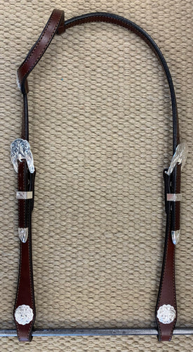 Headstall - HS87 - Plain Brown Single Ear w/ Silver Plate