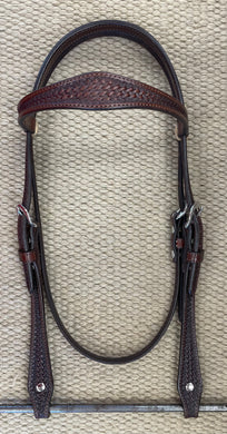 Headstall - HS15 - Basket Brown w/ Rawhide Loops