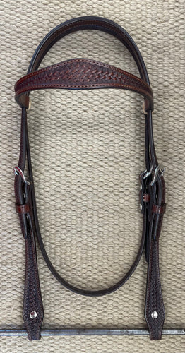 Headstall - HS15 - Basket Brown w/ Rawhide Loops