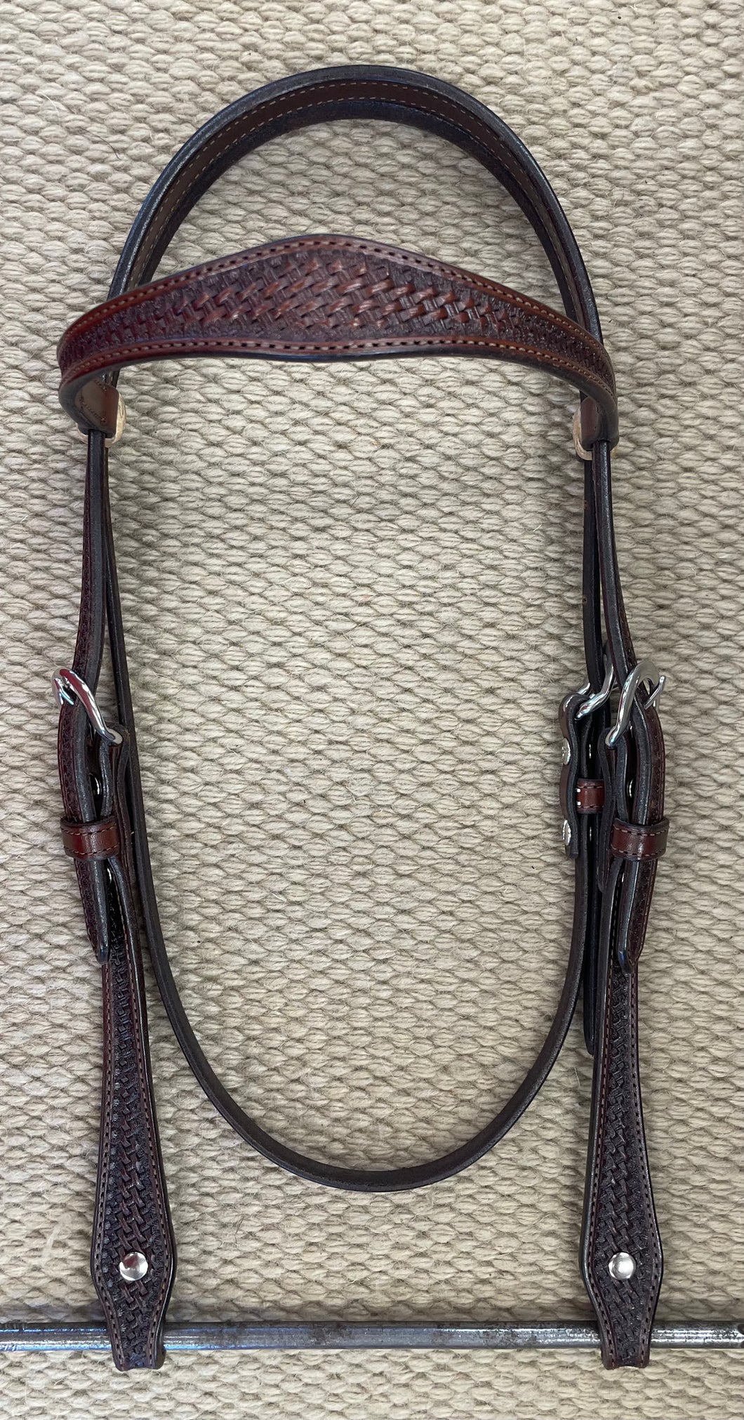 Headstall - HS15 - Basket Brown w/ Rawhide Loops