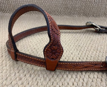 Headstall - HS157 - **USED** Basket Brown Floral w/ Sterling Overlay Buckles