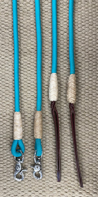 Split Reins - SR37 - 8' Rope and Rawhide Turquoise