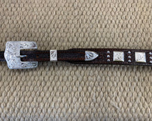 Headstall - HS137 - Basket Brown Single Ear w/ Three Dots Pattern and Square Conchos