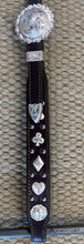 Headstall - HS174 - Plain Dark Brown Single Ear w/ Card Suits and Sterling Overlay