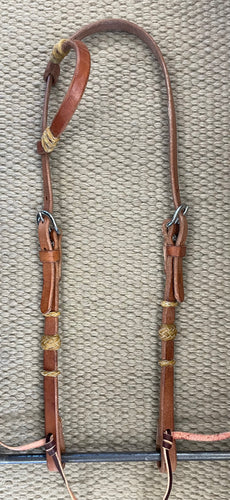 Headstall - HS196 - Harness Single Ear w/ Rawhide Knots