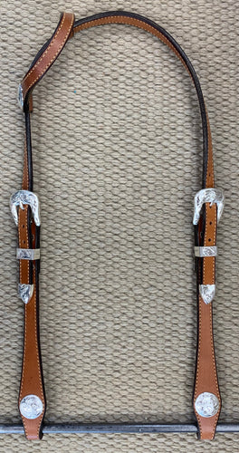 Headstall - HS85 - Plain Medium Oil Single Ear w/ Silver Plate