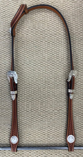 Headstall - HS92 - Basket Medium Oil Single Ear w/ Silver Plate