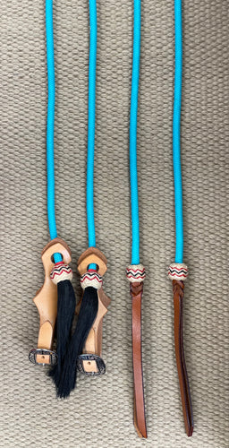 Split Reins - SR56 - 8' Rope w/ Rawhide Buttons and Slobber Straps Turquoise