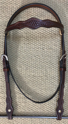 Headstall - HS126 - Basket Brown w/ Rawhide Loops