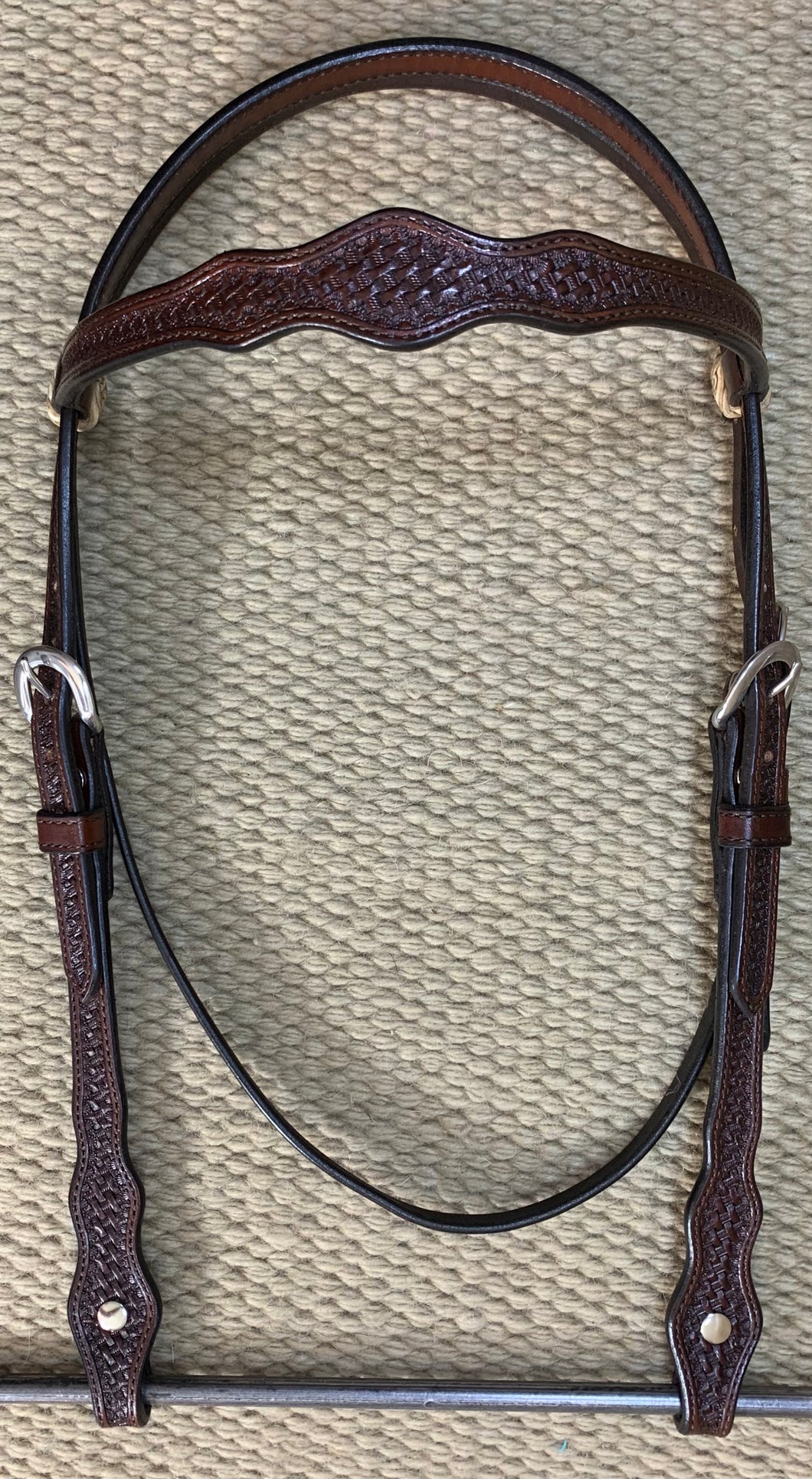 Headstall - HS126 - Basket Brown w/ Rawhide Loops