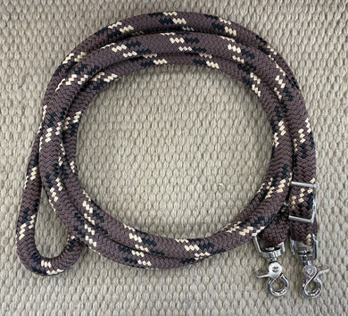 Closed Reins - CR27 - Yacht Braid 8’ Single Rein Brown, Black and Tan