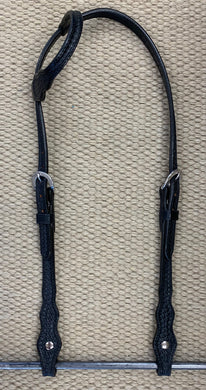 Headstall - HS27 - Basket Black Sliding Ear w/ 3 Scallop Cheeks