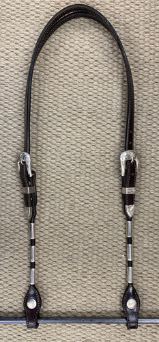 Headstall - HS79 - Dark Brown English Bridle w/ Silver Overlay