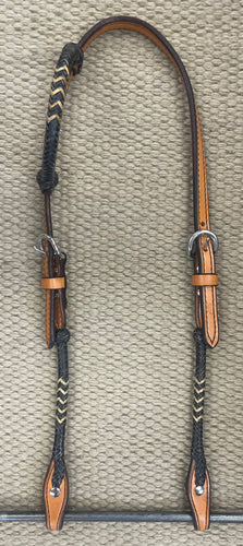 Headstall - HS233 - Light Brown Single Ear w/ Black Rawhide