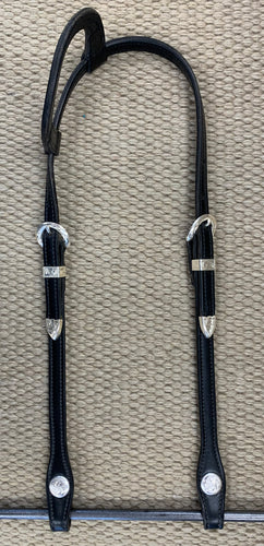 Headstall - HS52 - Plain Black Single Ear w/ Silver Plate