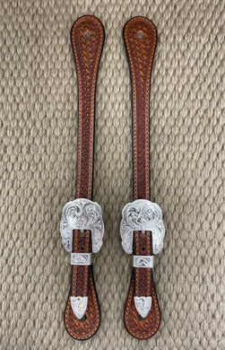 Spur Straps - SPS49 - Men's Straight Basket Antiqued w/ Silver Plated BLT's