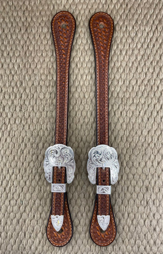 Spur Straps - SPS49 - Men's Straight Basket Antiqued w/ Silver Plated BLT's