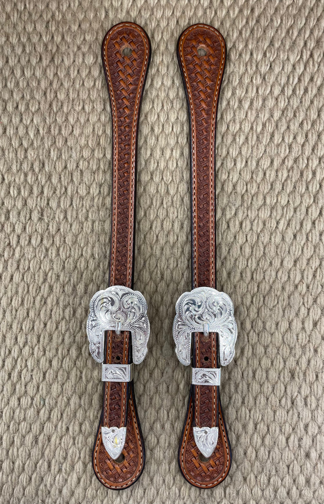 Spur Straps - SPS49 - Men's Straight Basket Antiqued w/ Silver Plated BLT's