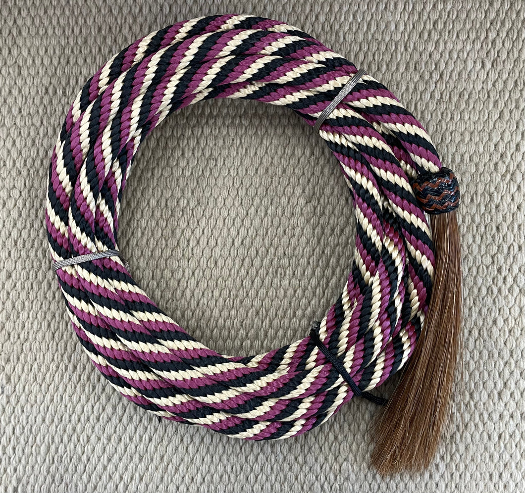 Mecate - MEC142 - 5/8” x 22’ Braided Poly Burgundy, Tan and Black