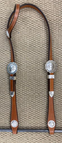 Headstall - HS24 - Light Brown Single Ear w/ Silver Plate