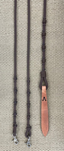 Romal Reins - RR106 - 16 Plait Nylon Brown w/ Snaps and Harness Popper 104