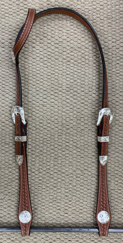 Headstall - HS84 - Basket Antiqued Single Ear w/ Silver Plate