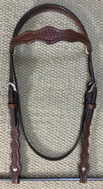 Headstall - HS102 - Basket Brown w/ Rawhide Loops