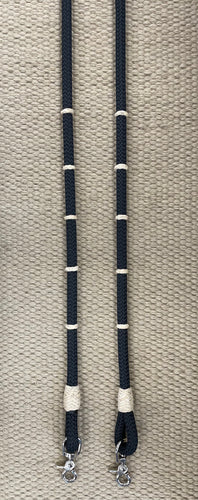 Closed Reins - CR18 - 8' Black Nylon w/ Rawhide Knots and Snaps