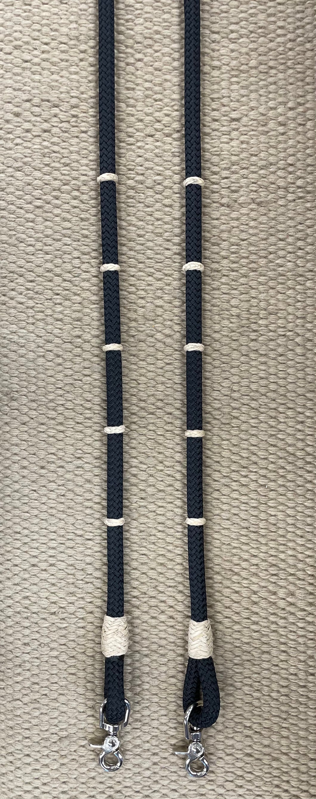 Closed Reins - CR18 - 8' Black Nylon w/ Rawhide Knots and Snaps