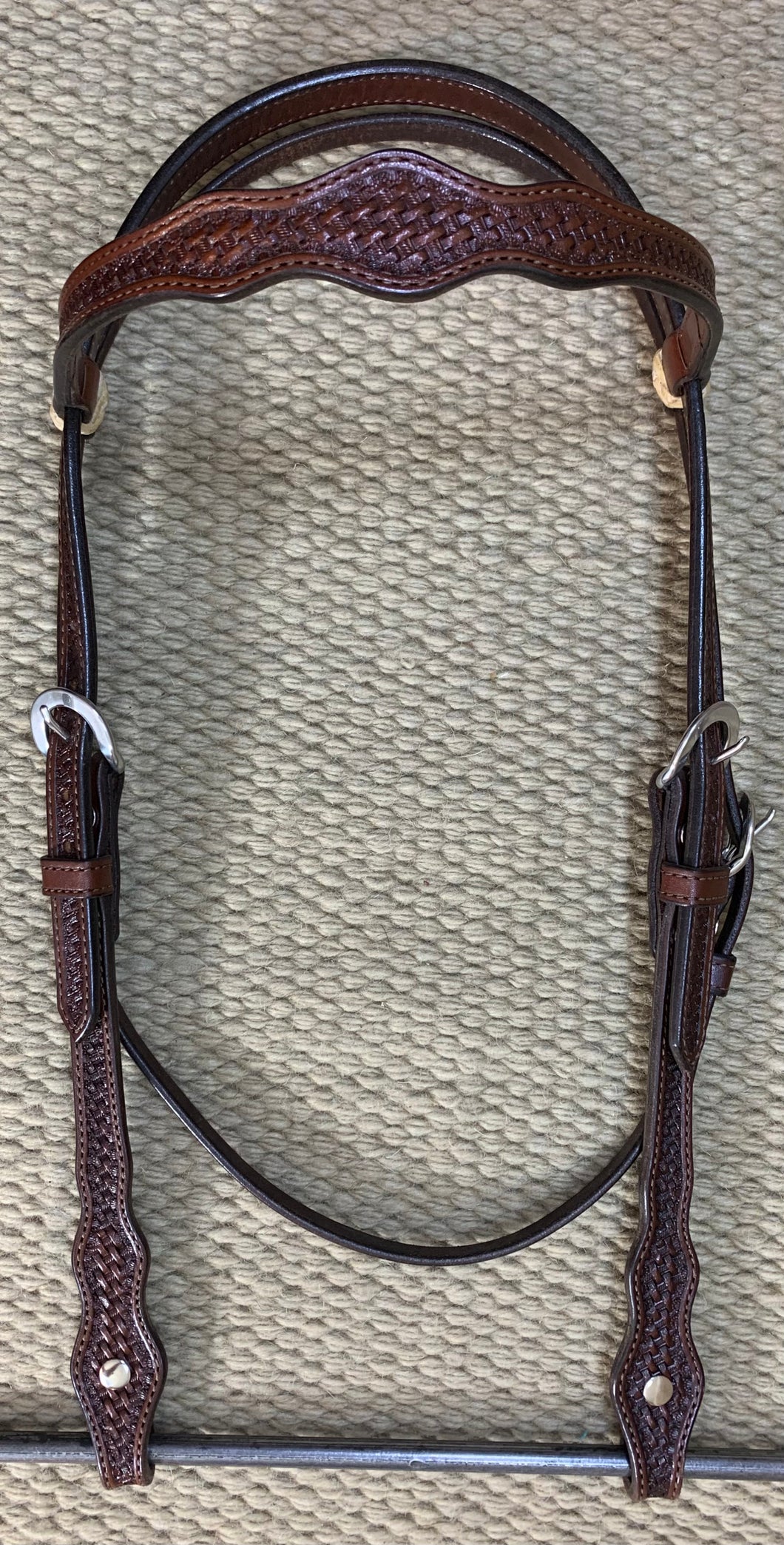 Headstall - HS103 - Basket Brown w/ Rawhide Loops