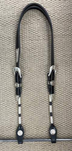 Headstall - HS267 - Black English Bridle w/ Silver Overlay Ferrules, BLT's, and Conchos
