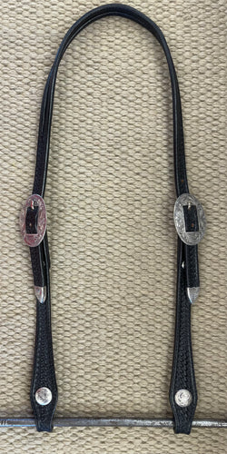 Headstall - HS77 - Basket Black Split Ear w/ Silver Overlay