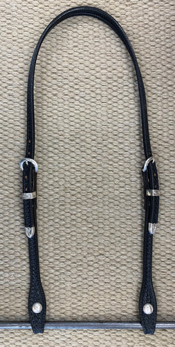 Headstall - HS148 - Basket Black Double Buckle Split Ear w/ Sterling Overlay