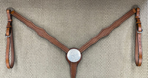 Breast Collar - BC17 - Basket Antique Three Scallop w/ Center Concho